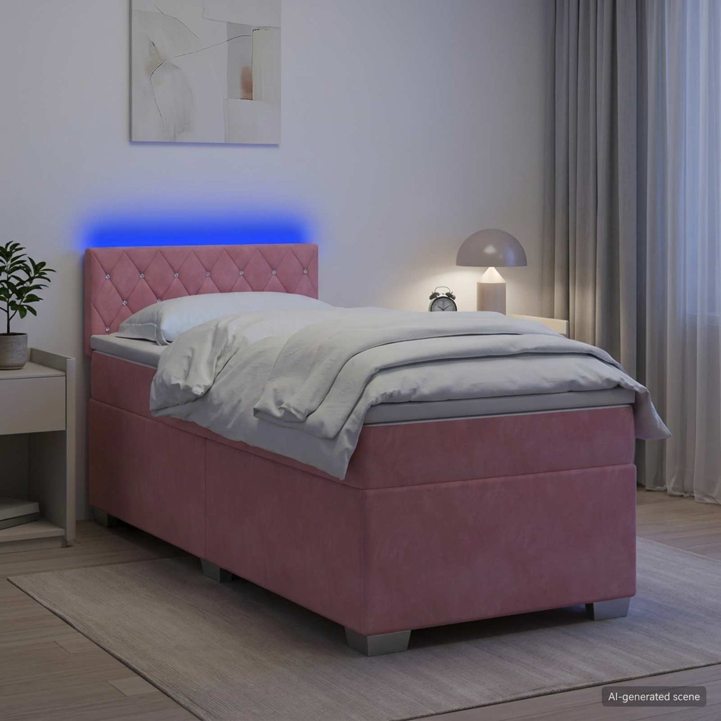 Letto con Box Spring, Materasso e LED Rosa 80 x 200 cm Velluto | homemem39