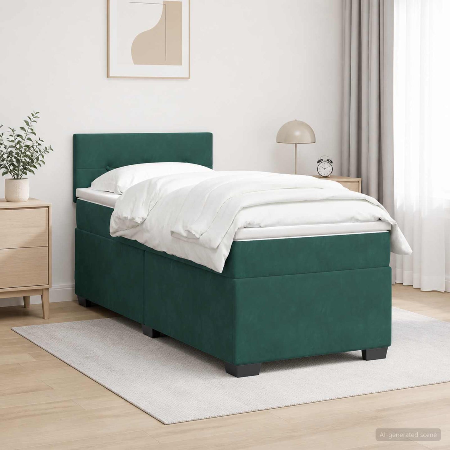 Letto con Box Spring, Materasso e LED Verde Scuro 100 x 200 cm