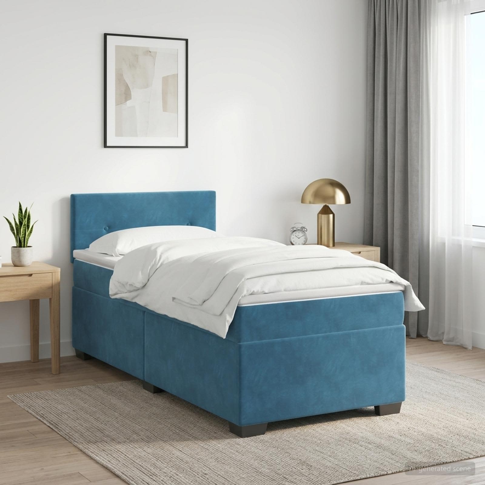 Letto con Box Spring, Materasso e LED Blu 90 x 190 cm Velluto | homemem39