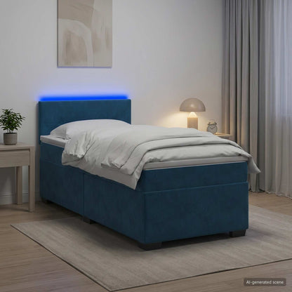 Letto con Box Spring, Materasso e LED Blu 90 x 190 cm Velluto