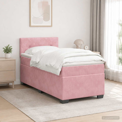 Letto con Box Spring, Materasso e LED Rosa 100 x 200 cm Velluto