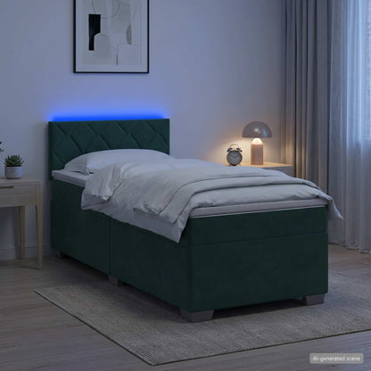 Letto con Box Spring, Materasso e LED Verde Scuro 80 x 200 cm