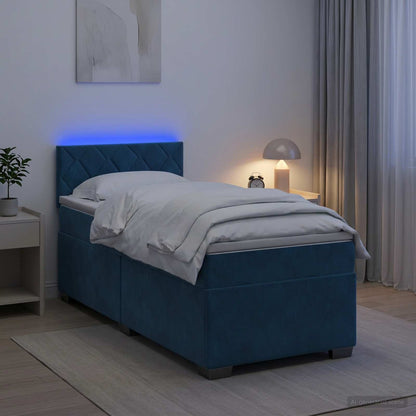 Letto con Box Spring, Materasso e LED Blu 90 x 190 cm Velluto | homemem39