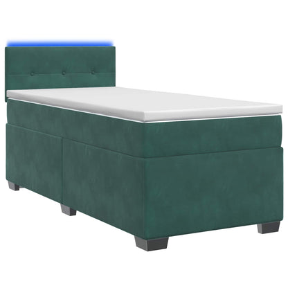 Letto con Box Spring, Materasso e LED Verde Scuro 100 x 200 cm