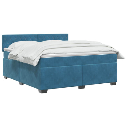 Letto con Box Spring, Materasso e LED Blu 140 x 200 cm Velluto