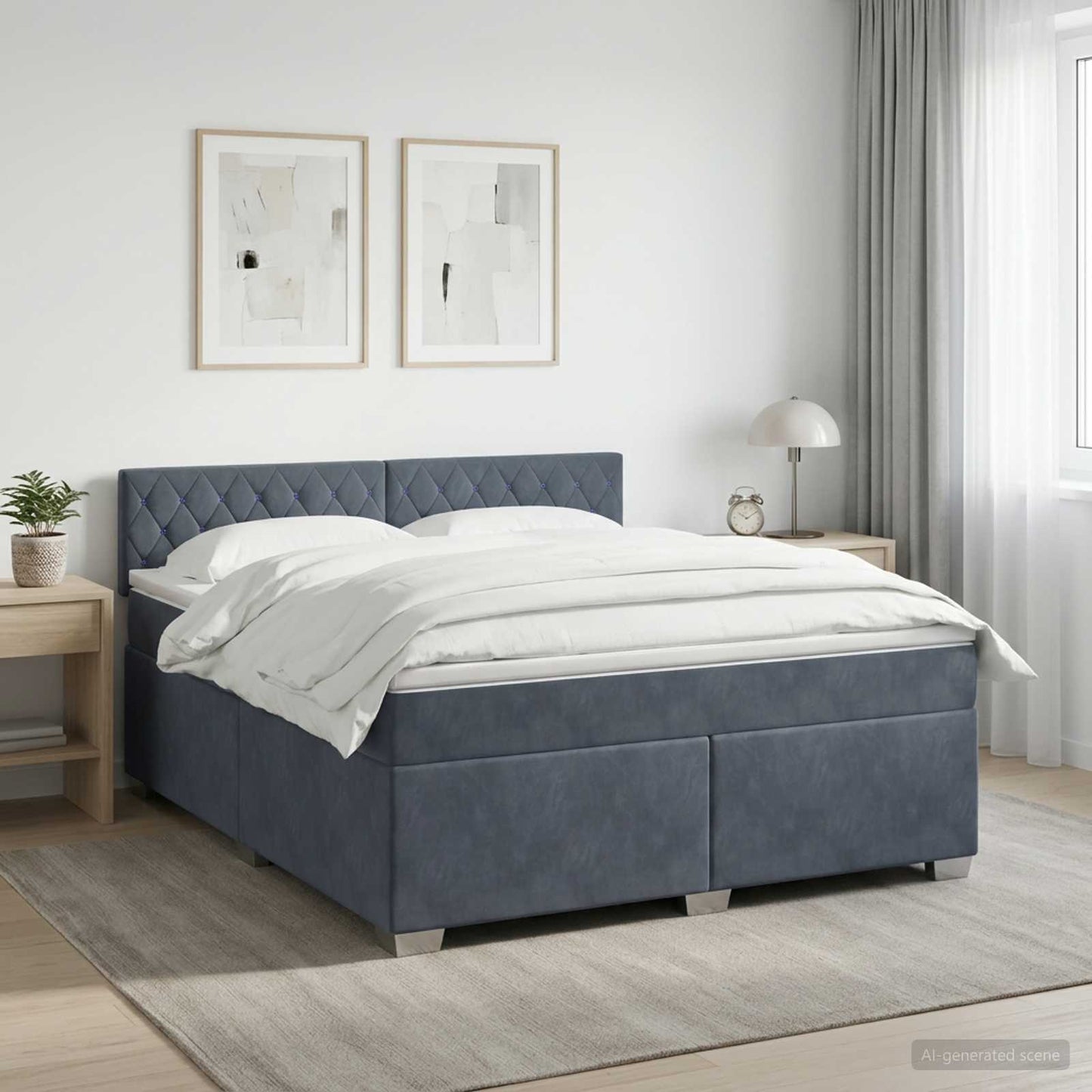 Letto con Box Spring, Materasso e LED Grigio Scuro 160 x 200 cm | homemem39