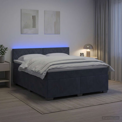 Letto con Box Spring, Materasso e LED Grigio Scuro 160 x 200 cm | homemem39