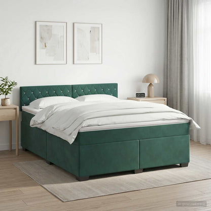 Letto con Box Spring, Materasso e LED Verde Scuro 140 x 200 cm