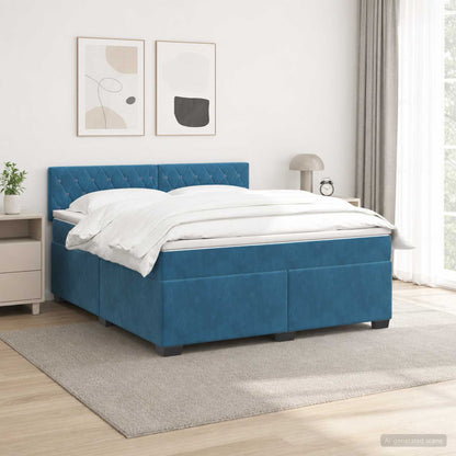 Letto con Box Spring, Materasso e LED Blu 140 x 200 cm Velluto
