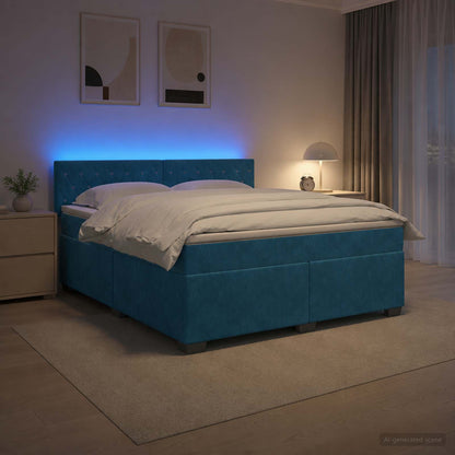 Letto con Box Spring, Materasso e LED Blu 140 x 200 cm Velluto