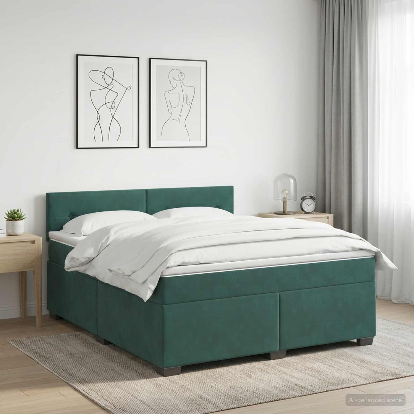 Letto con Box Spring, Materasso e LED Verde Scuro 140 x 190 cm