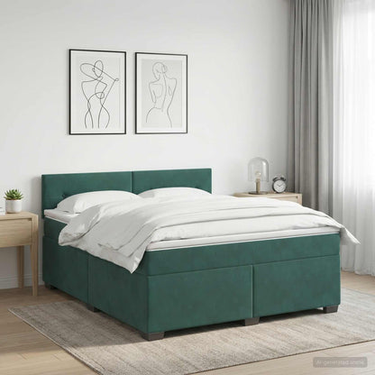 Letto con Box Spring, Materasso e LED Verde Scuro 140 x 200 cm