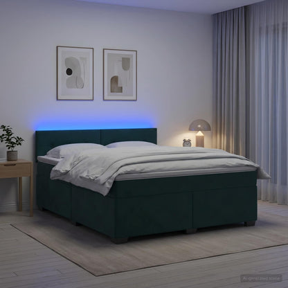 Letto con Box Spring, Materasso e LED Verde Scuro 140 x 200 cm