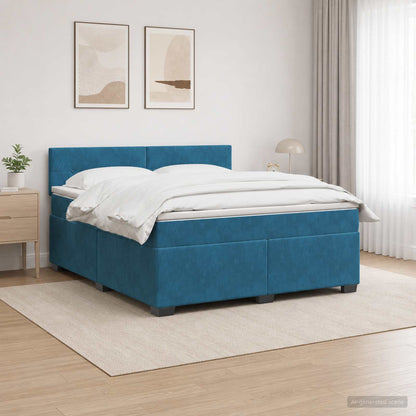 Letto con Box Spring, Materasso e LED Blu 140 x 190 cm Velluto
