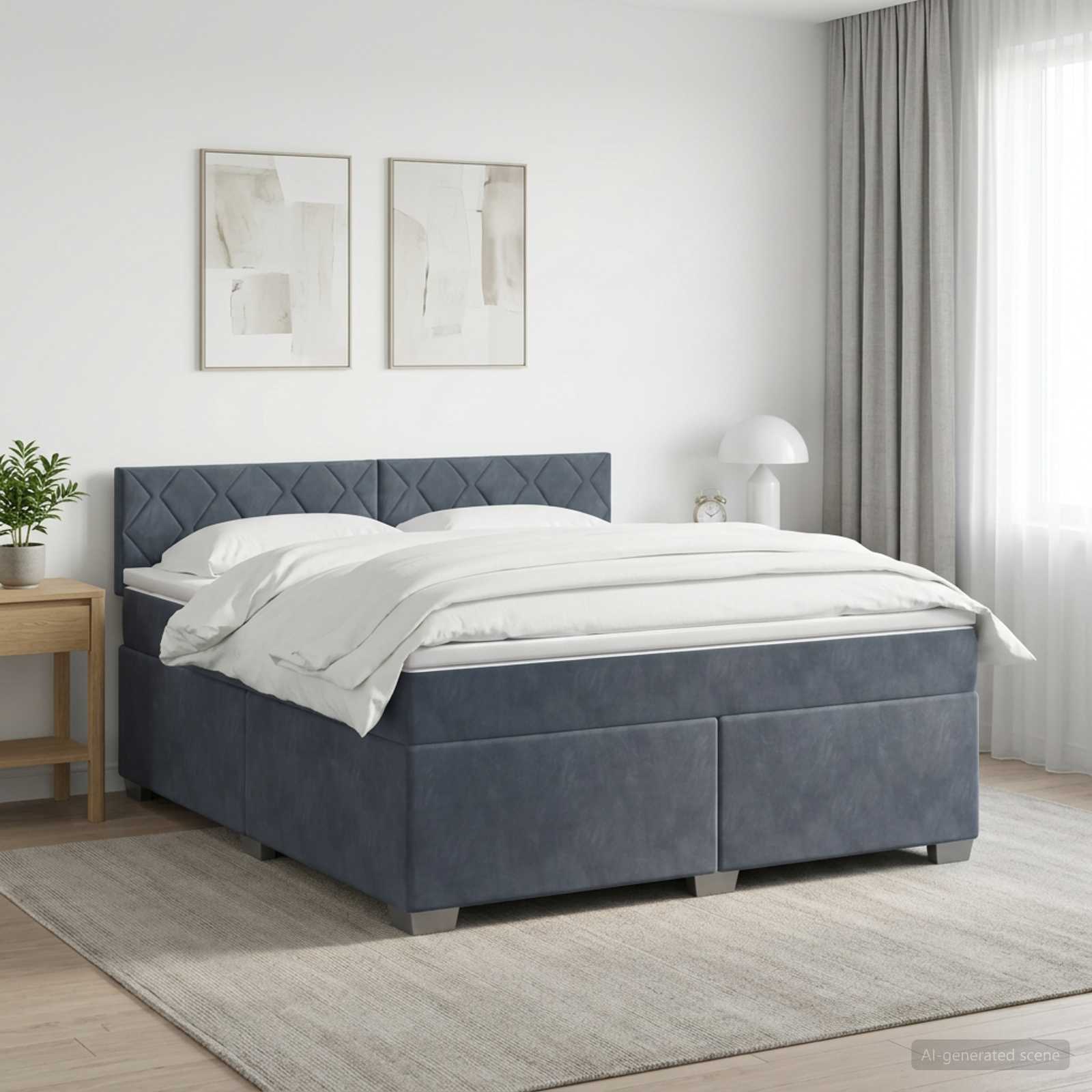 Letto con Box Spring, Materasso e LED Grigio Scuro 140 x 200 cm | homemem39
