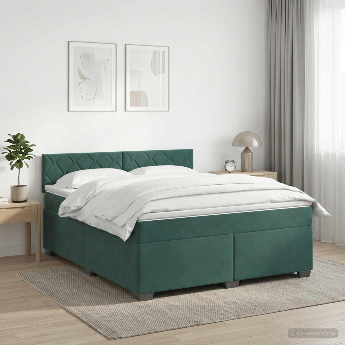 Letto con Box Spring, Materasso e LED Verde Scuro 140 x 190 cm