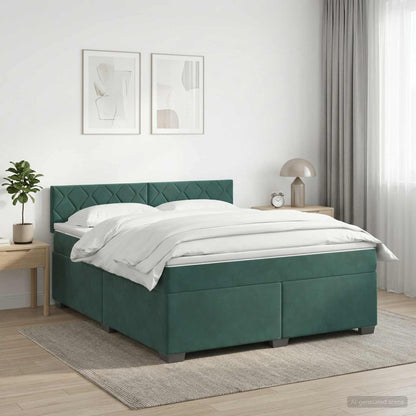 Letto con Box Spring, Materasso e LED Verde Scuro 140 x 190 cm