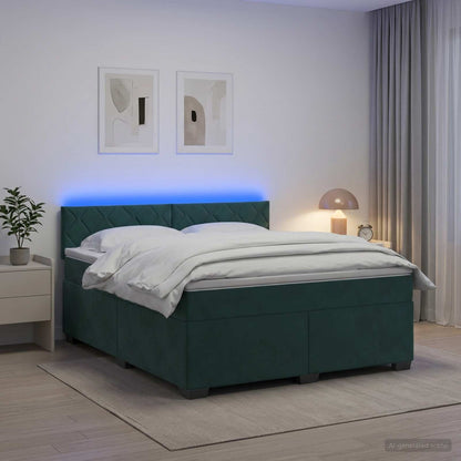 Letto con Box Spring, Materasso e LED Verde Scuro 140 x 190 cm
