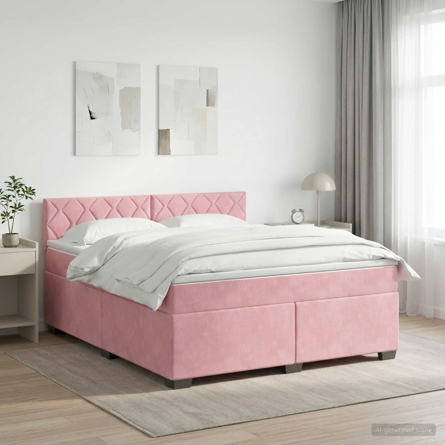 Letto con Box Spring, Materasso e LED Rosa 160 x 200 cm Velluto | homemem39