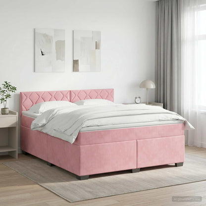Letto con Box Spring, Materasso e LED Rosa 160 x 200 cm Velluto | homemem39