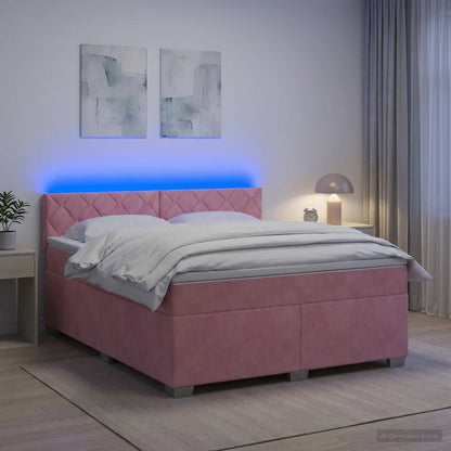 Letto con Box Spring, Materasso e LED Rosa 160 x 200 cm Velluto