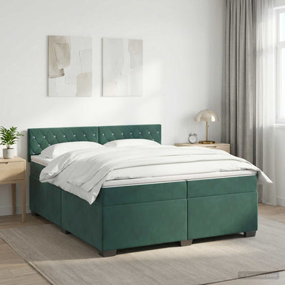 Letto con Box Spring, Materasso e LED Verde Scuro 200 x 200 cm