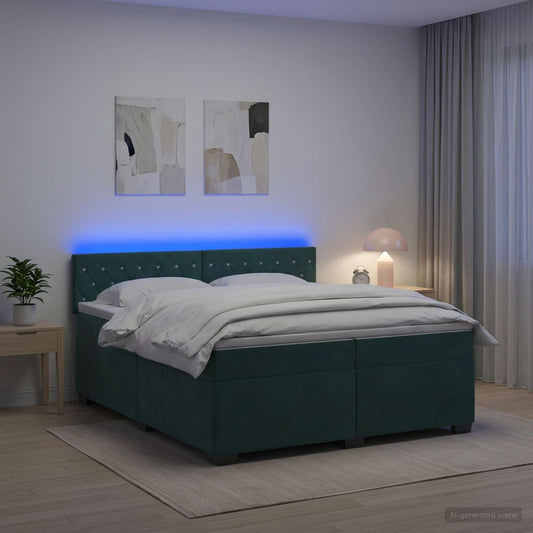 Letto con Box Spring, Materasso e LED Verde Scuro 200 x 200 cm - homemem39