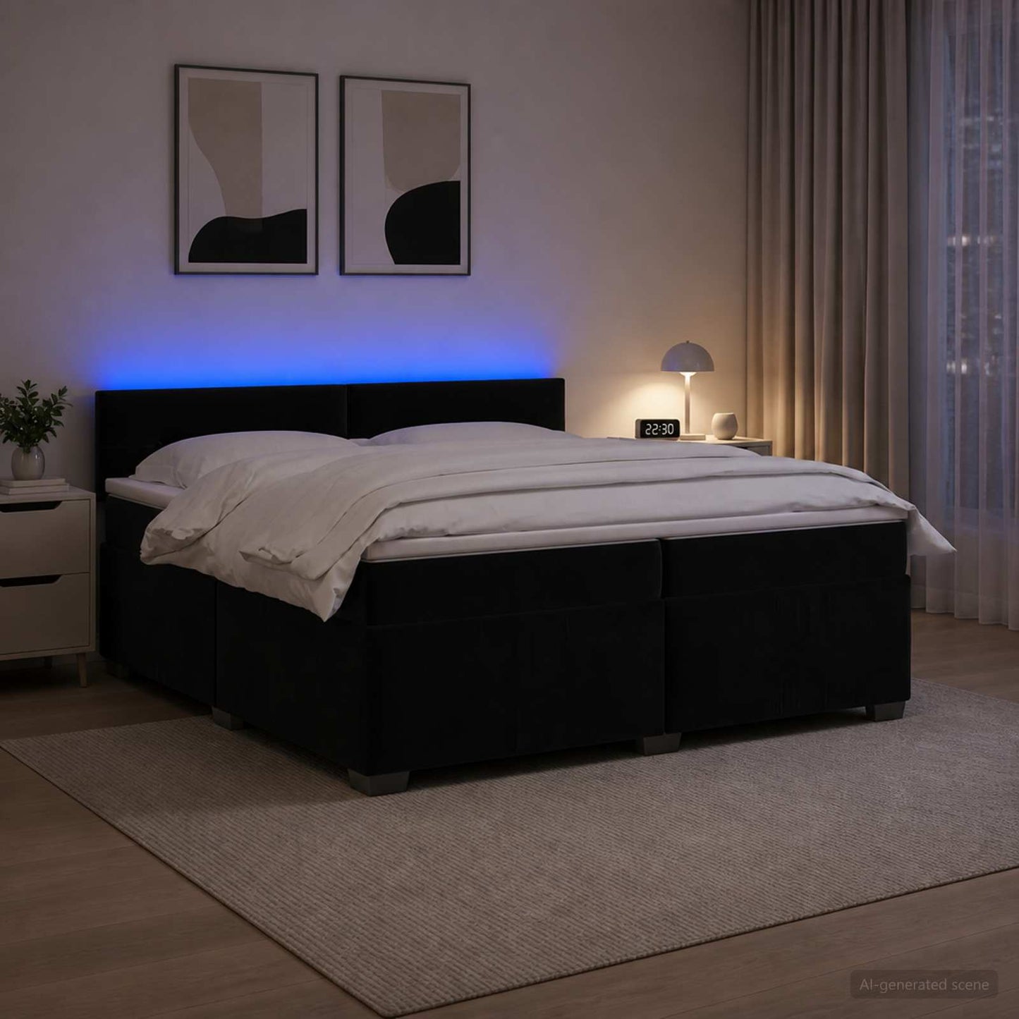 Letto con Box Spring, Materasso e LED Nero 200 x 200 cm Velluto