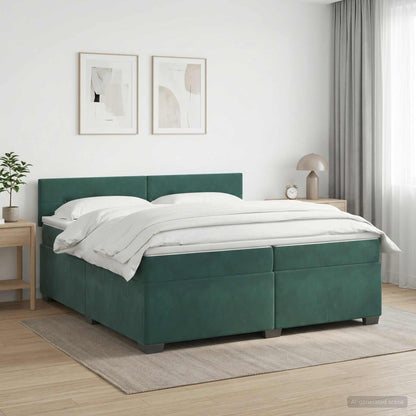 Letto con Box Spring, Materasso e LED Verde Scuro 200 x 200 cm