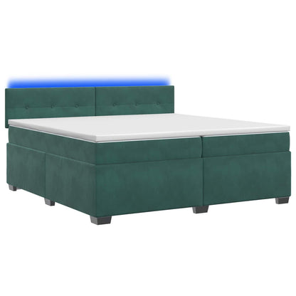 Letto con Box Spring, Materasso e LED Verde Scuro 200 x 200 cm