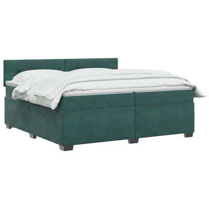Letto con Box Spring, Materasso e LED Verde Scuro 200 x 200 cm