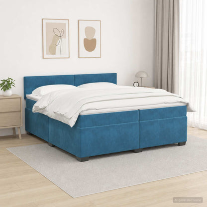 Letto con Box Spring, Materasso e LED Blu 200 x 200 cm Velluto