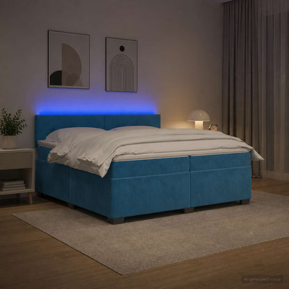 Letto con Box Spring, Materasso e LED Blu 200 x 200 cm Velluto