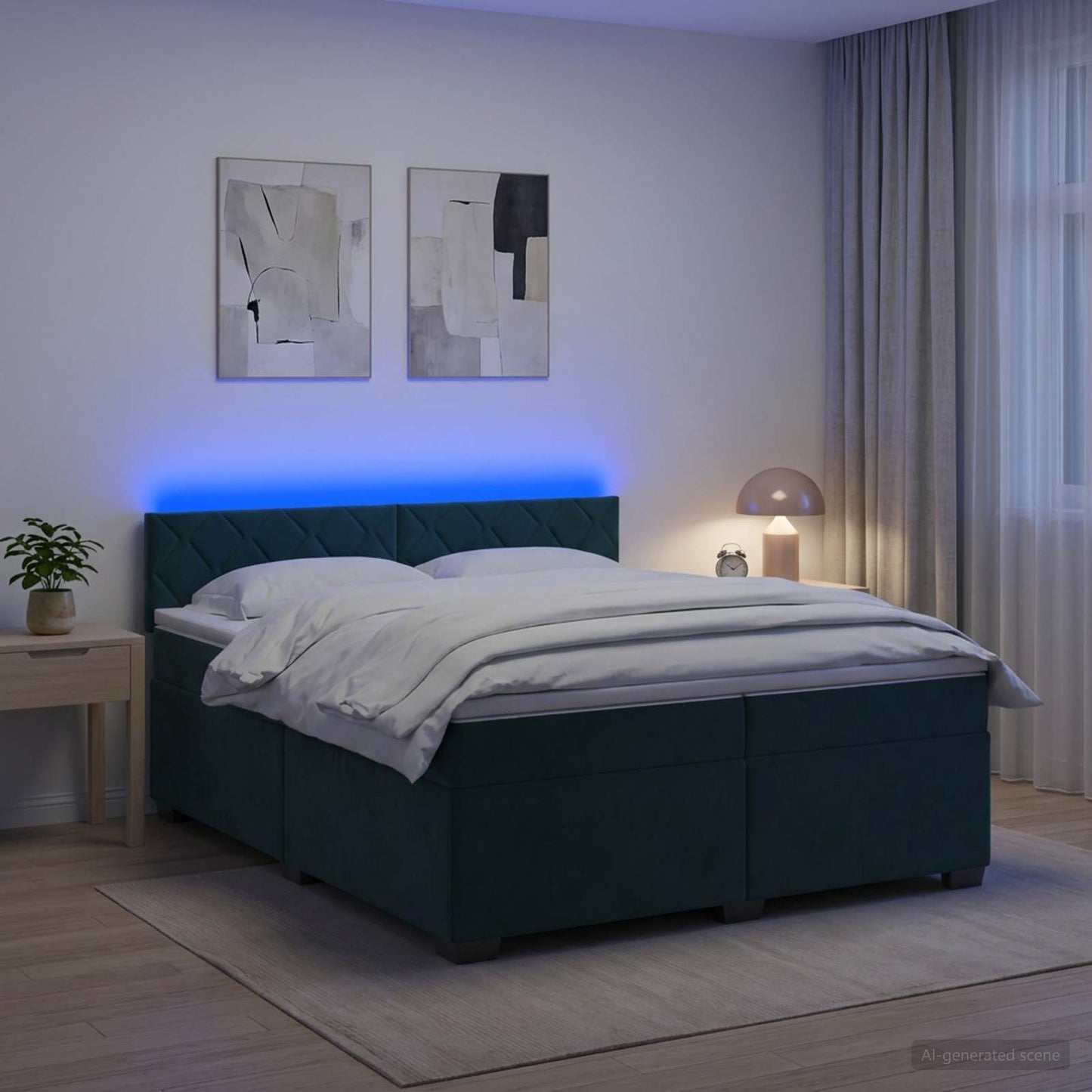 Letto con Box Spring, Materasso e LED Verde Scuro 200 x 200 cm | homemem39