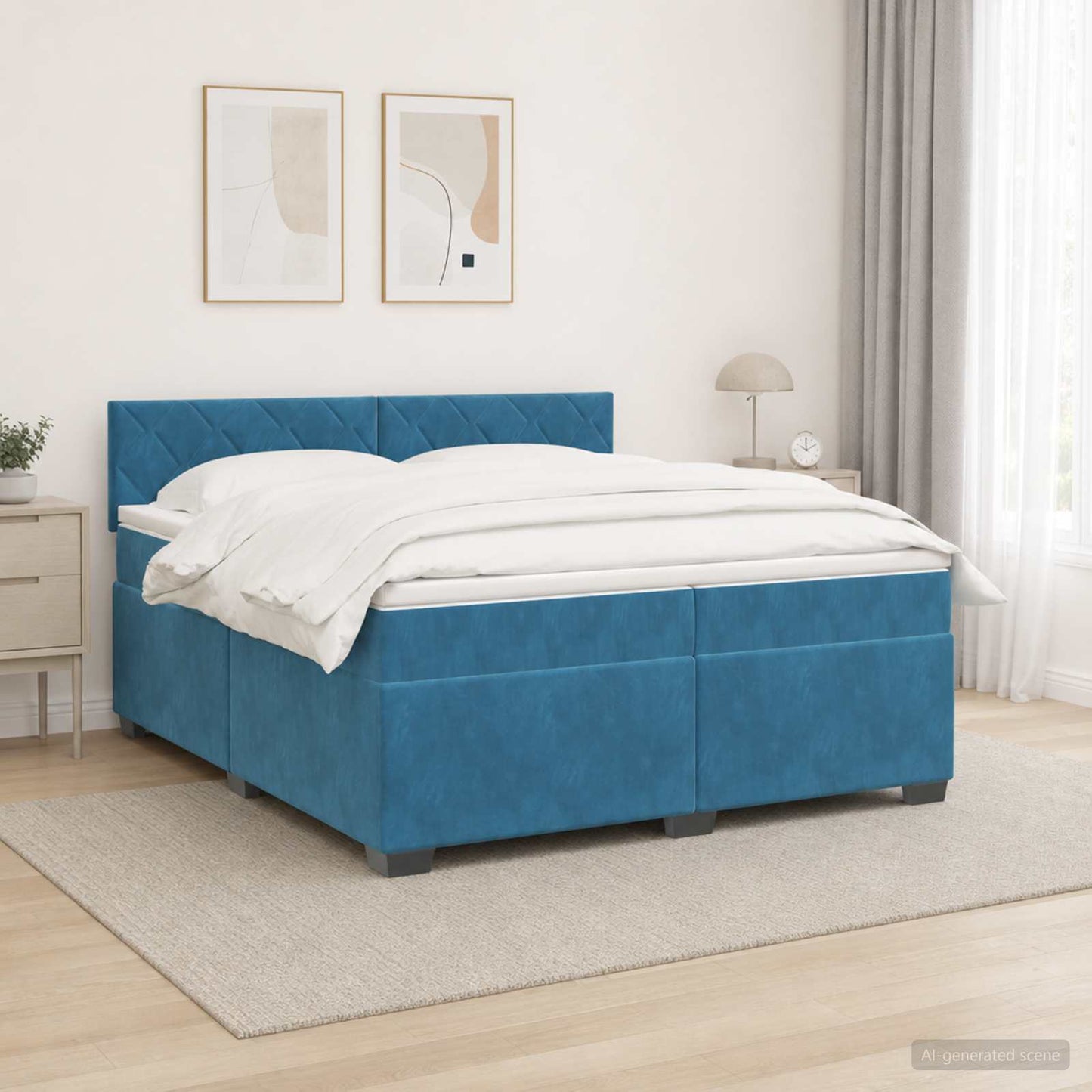 Letto con Box Spring, Materasso e LED Blu 200 x 200 cm Velluto
