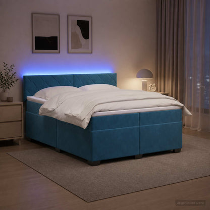 Letto con Box Spring, Materasso e LED Blu 200 x 200 cm Velluto