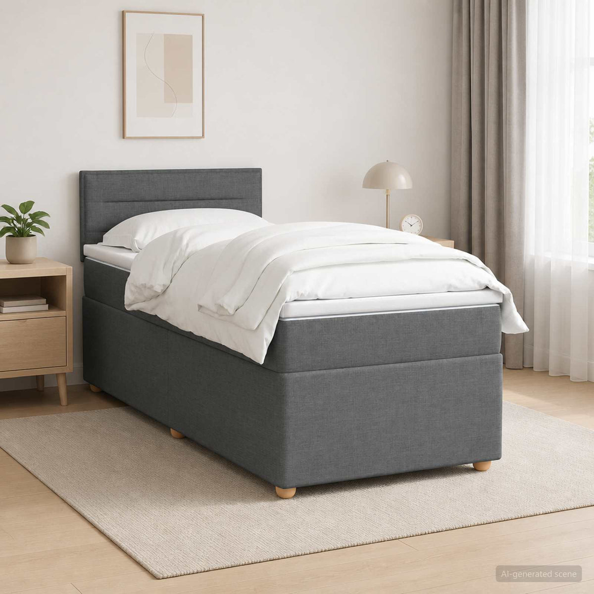 Letto box spring con materasso Grigio Scuro 90 x 200 cm Tessuto | homemem39