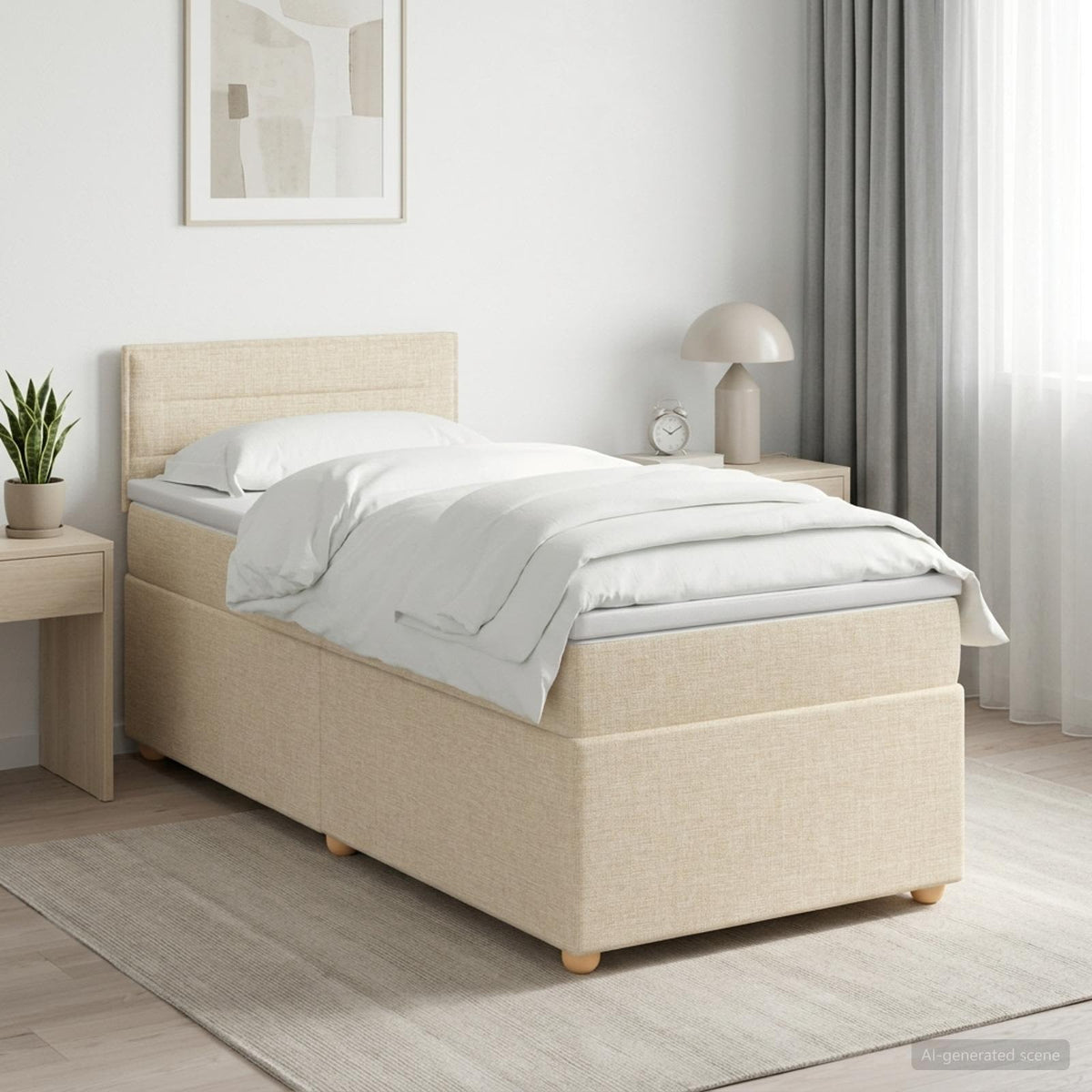 Letto box spring con materasso Crema 90 x 200 cm Tessuto | homemem39