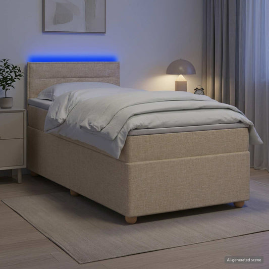 Letto box spring con materasso Crema 90 x 200 cm Tessuto | homemem39