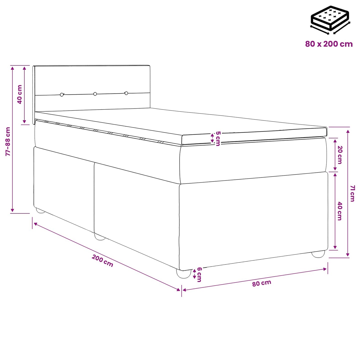 Letto box spring con materasso Marrone Scuro 80 x 200 cm | homemem39