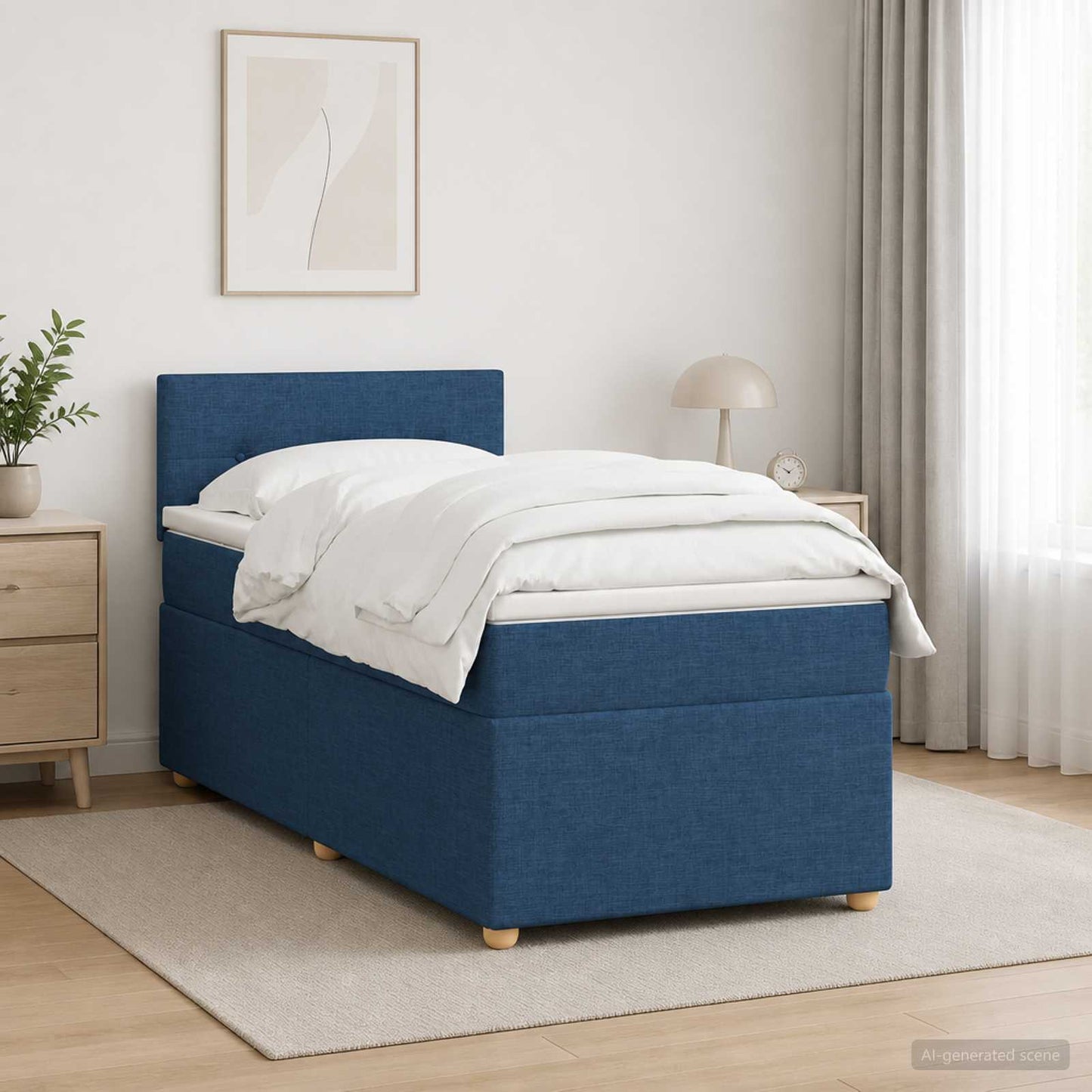 Letto box spring con materasso Blu 100 x 200 cm Tessuto | homemem39
