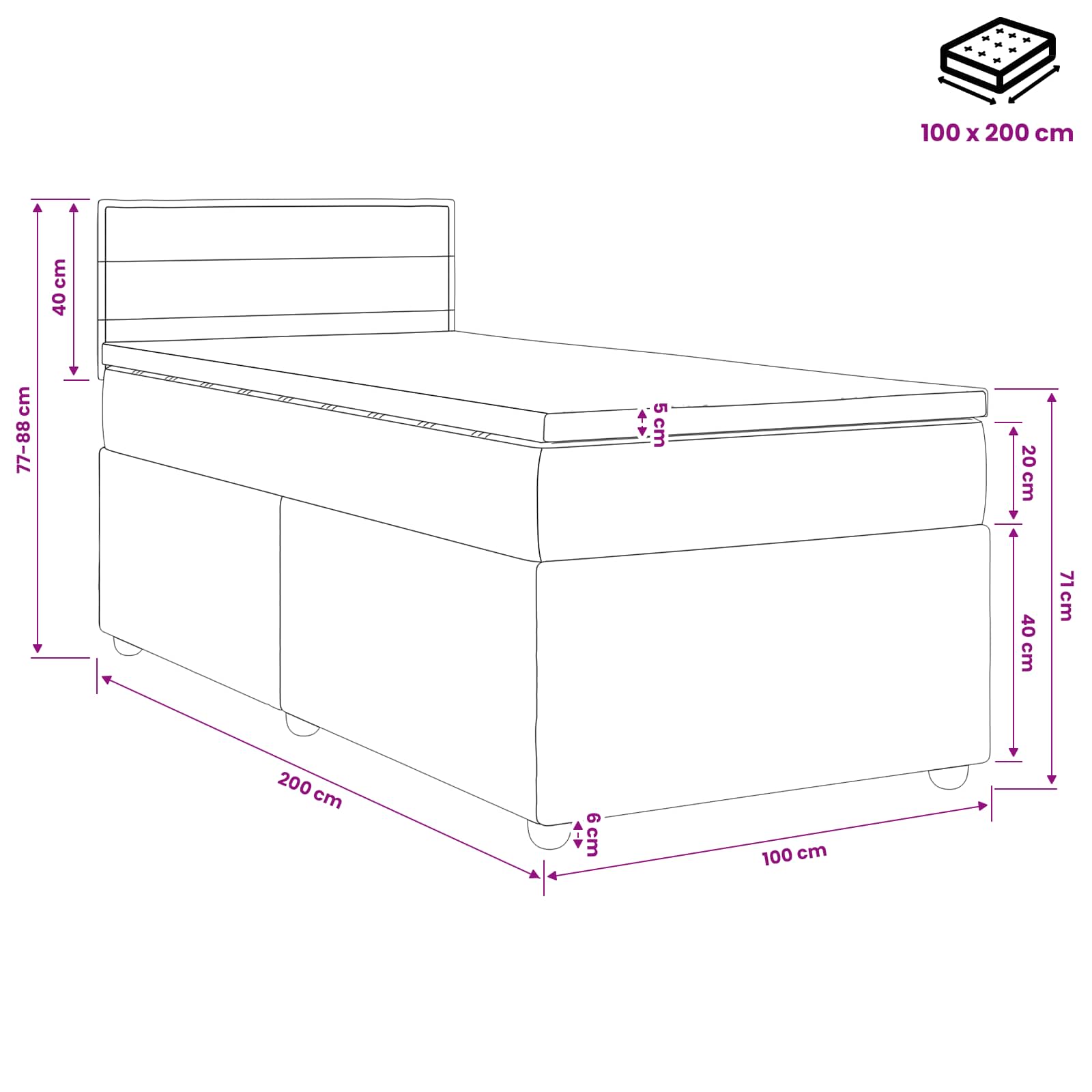 Letto box spring con materasso Blu 100 x 200 cm Tessuto | homemem39