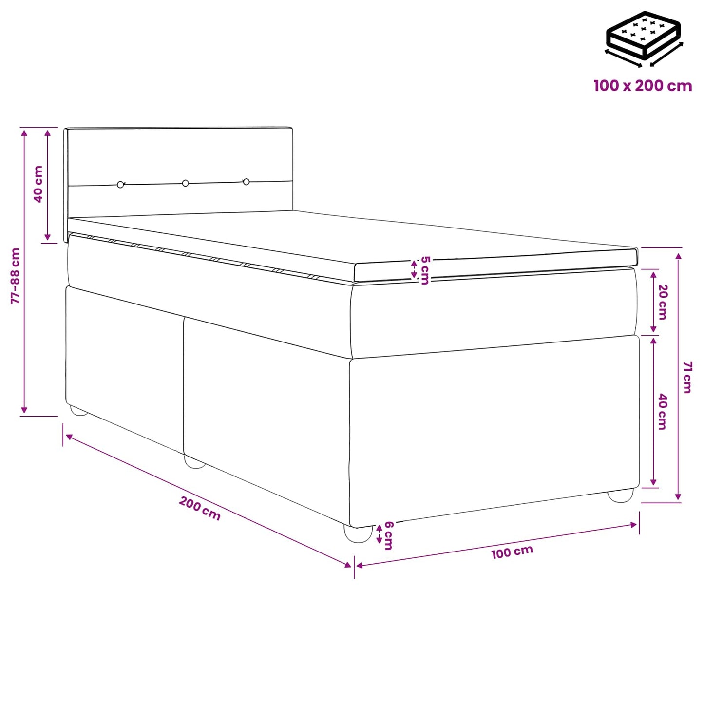 Letto box spring con materasso Marrone Scuro 100 x 200 cm | homemem39