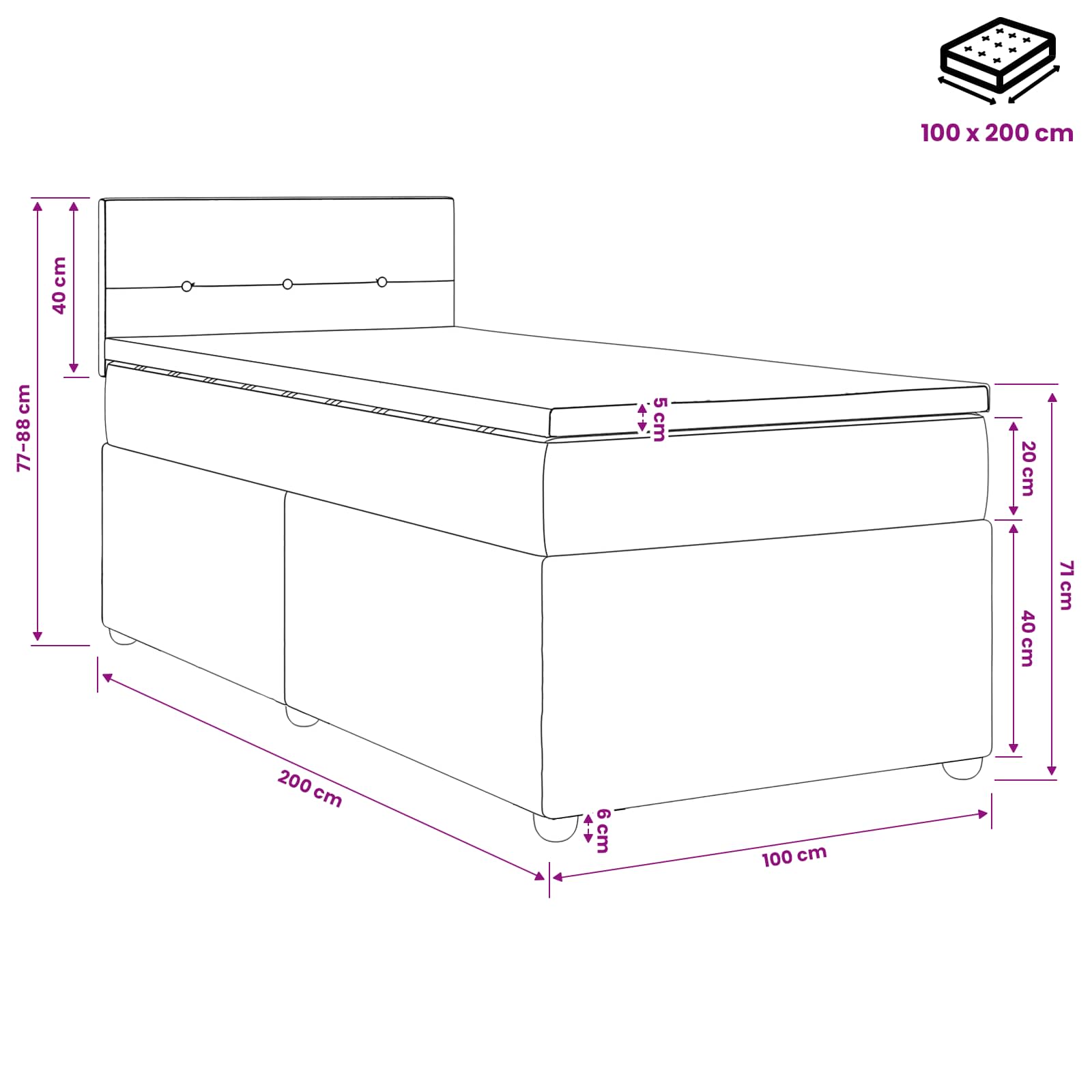 Letto box spring con materasso Marrone Scuro 100 x 200 cm | homemem39
