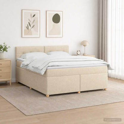 Letto box spring con materasso Crema 140 x 190 cm Tessuto