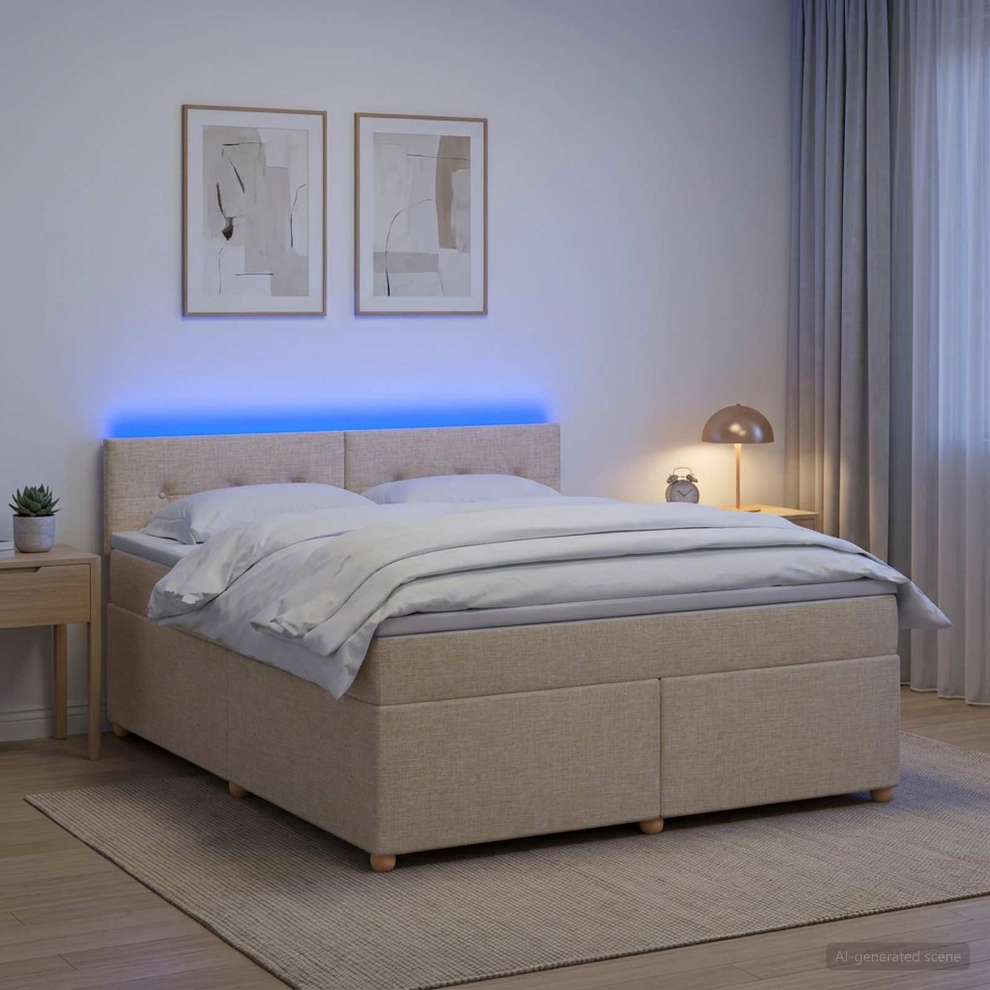 Letto box spring con materasso Crema 140 x 190 cm Tessuto