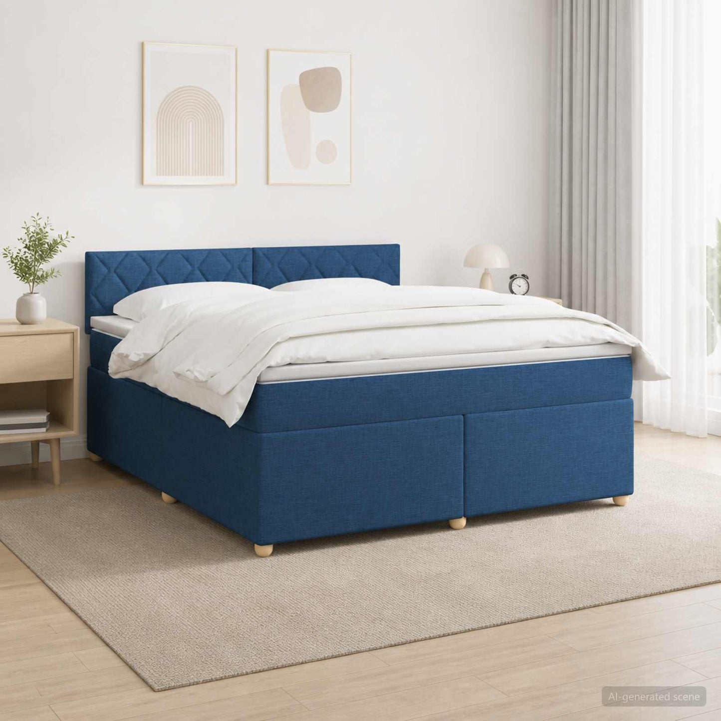 Letto box spring con materasso Blu 140 x 190 cm Tessuto