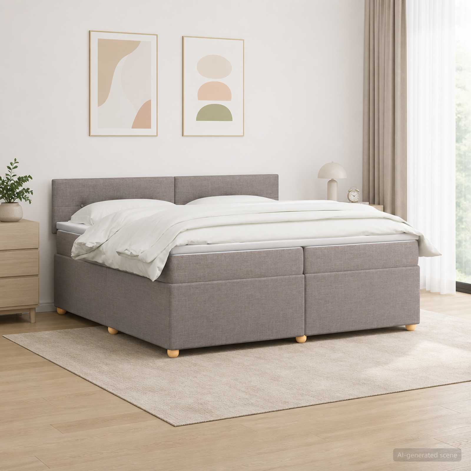 Letto box spring con materasso Tortora 200 x 200 cm Tessuto | homemem39