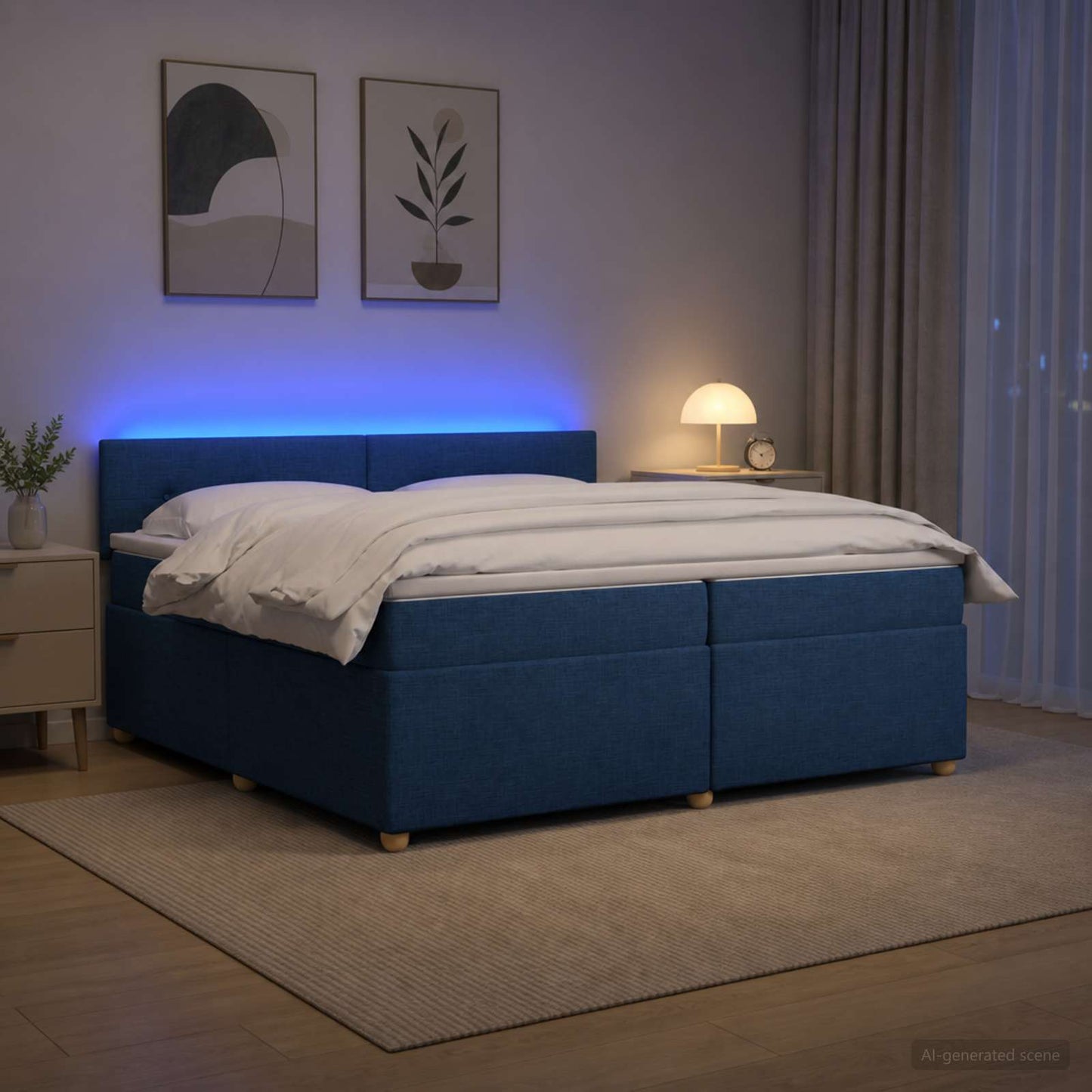 Letto box spring con materasso Blu 200 x 200 cm Tessuto