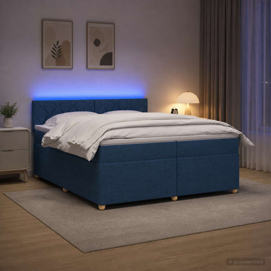Letto box spring con materasso Blu 200 x 200 cm Tessuto - homemem39